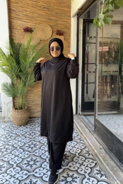 Uzun Boy Eşofman Takımı Siyah