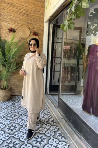 Uzun Boy Eşofman Takımı Krem