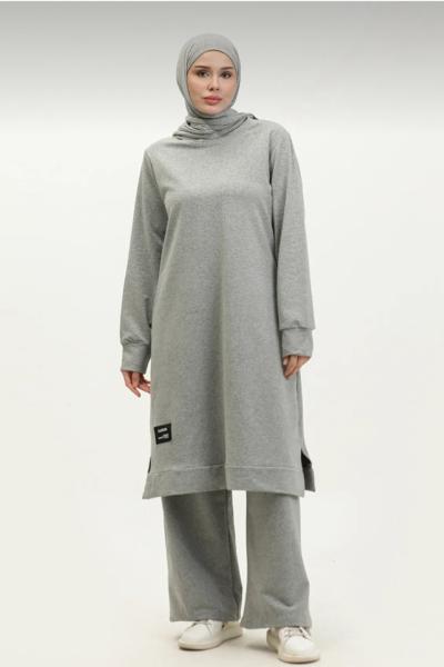 Uzun Boy Eşofman Takımı Açık Gri